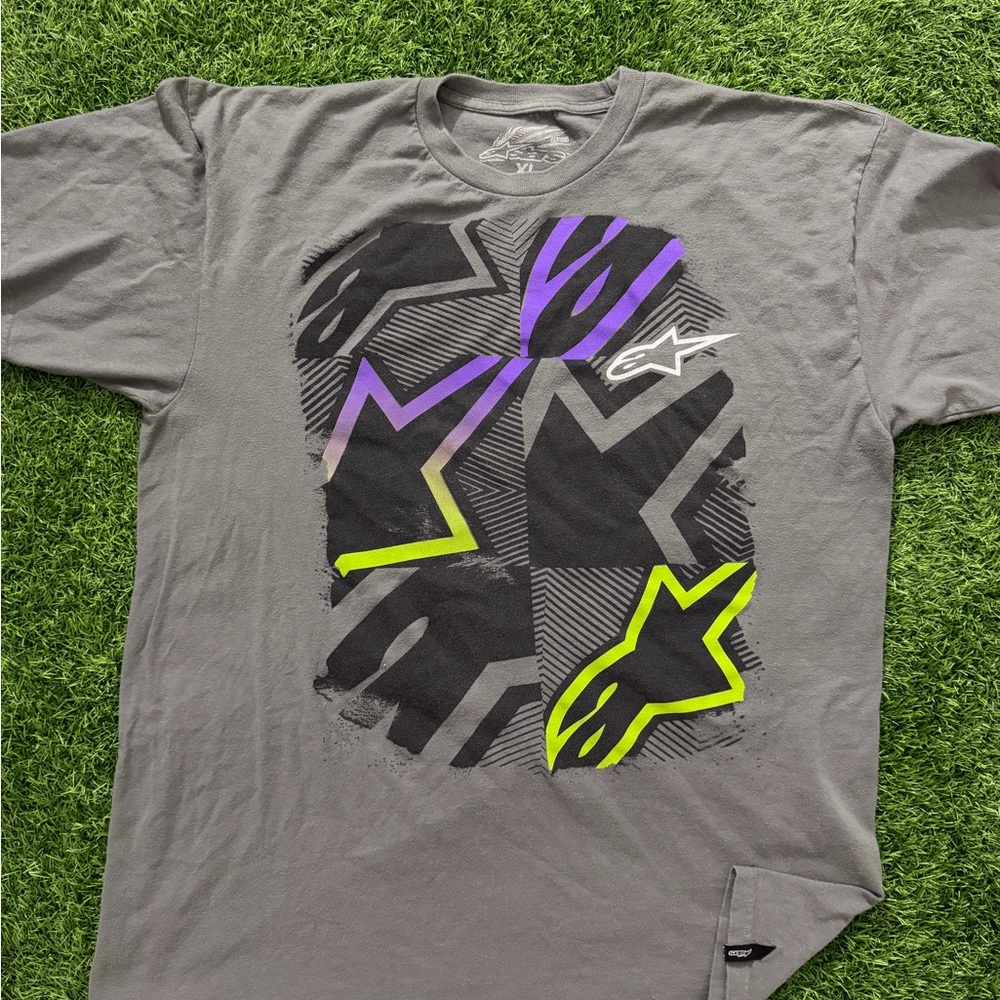 Alpinestars Gray Tee with Vibrant Star Graphic Sz XL